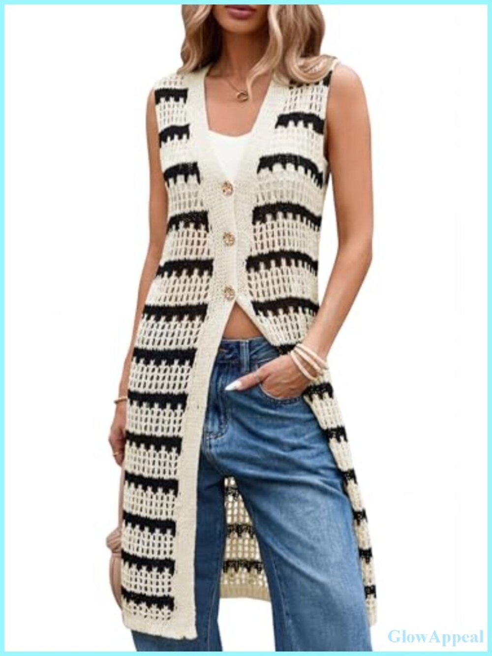 Sleeveless Crochet Cardigan Boho Long Vest